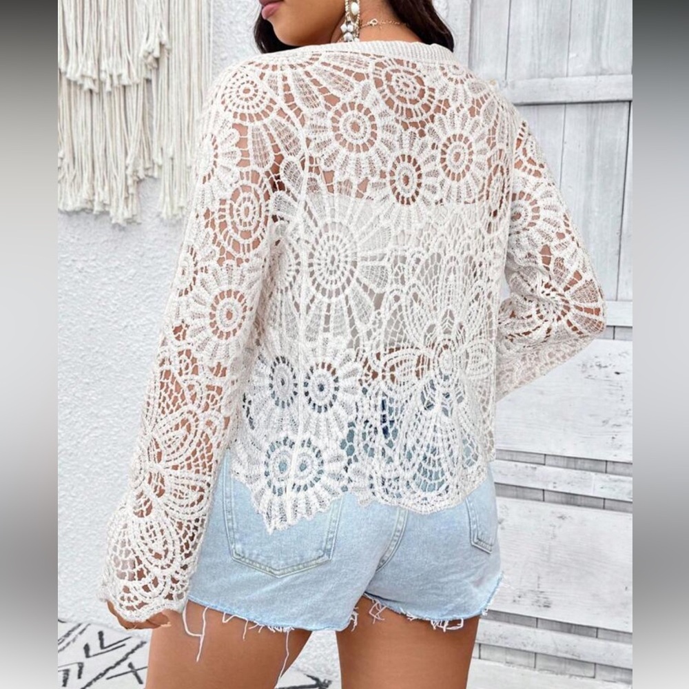 Cream Crochet Cardigan - Picture 7 of 16
